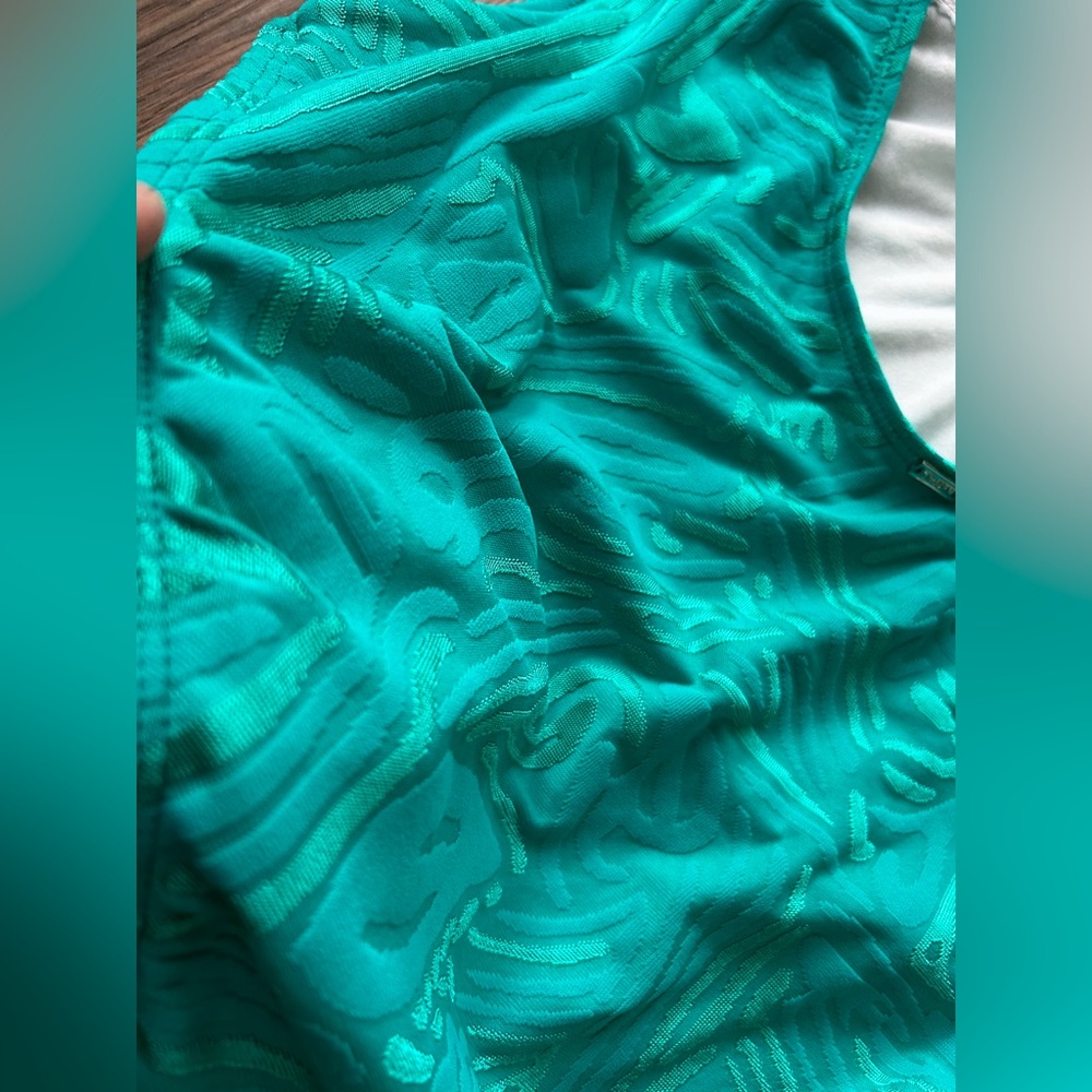ST. JOHN SWIM Teal Textured V-Neck One Piece Henley Swimsuit Luxury Designer 10 - Picture 12 of 14